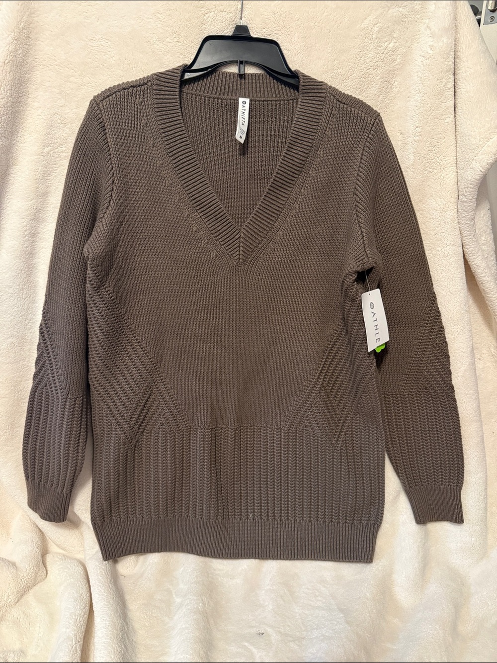Athlete Teton V-Neck Knit Sweater - Taupe M NWT